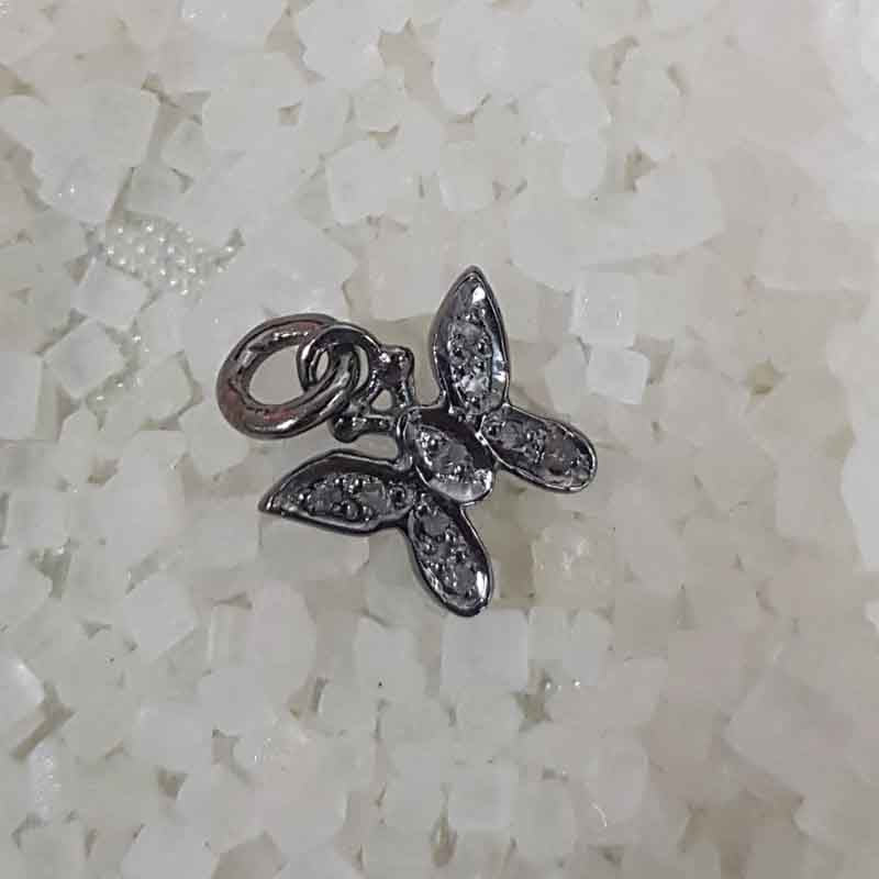 Graceful Pave Diamond Handmade Designer Butterfly Charm, Silver Jewelry