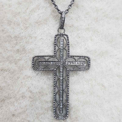 Attractive Pave Diamond Handmade Designer Cross Pendant, Double Cross Design Necklace, Gift For Her, Him