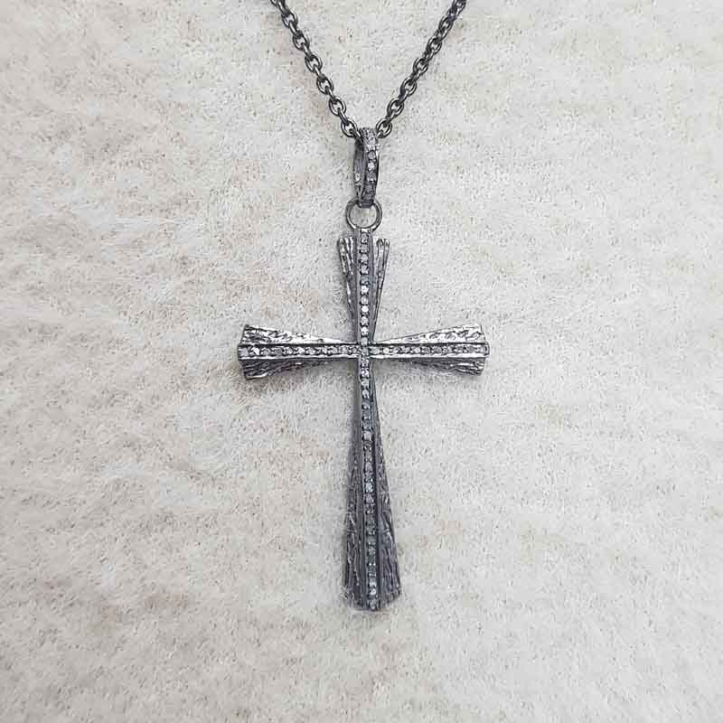 Beautifully Designed Cross Pendant 925 Sterling Silver Pave Diamond, Unique Design Cross necklace, Silver Jewelry