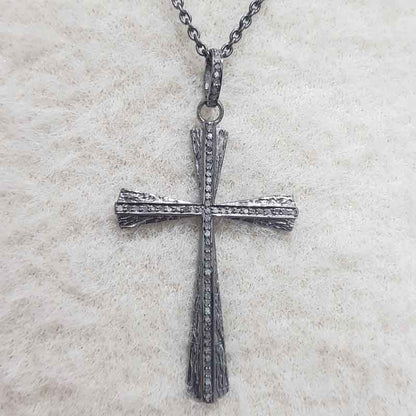 Beautifully Designed Cross Pendant 925 Sterling Silver Pave Diamond, Unique Design Cross necklace, Silver Jewelry