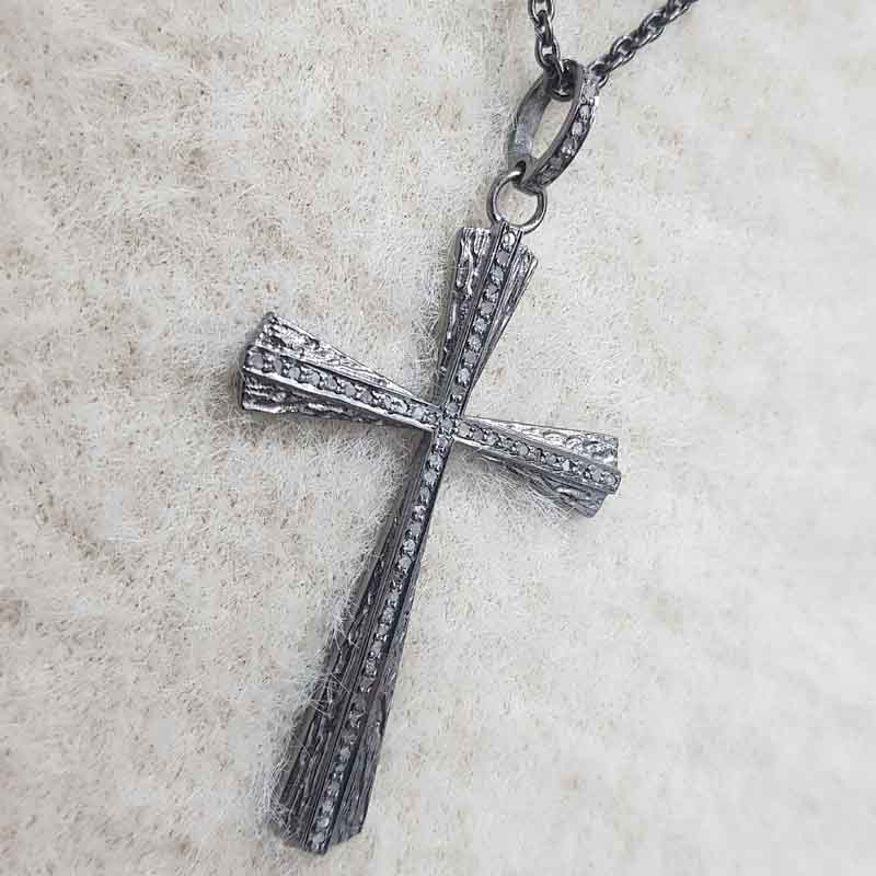 Beautifully Designed Cross Pendant 925 Sterling Silver Pave Diamond, Unique Design Cross necklace, Silver Jewelry