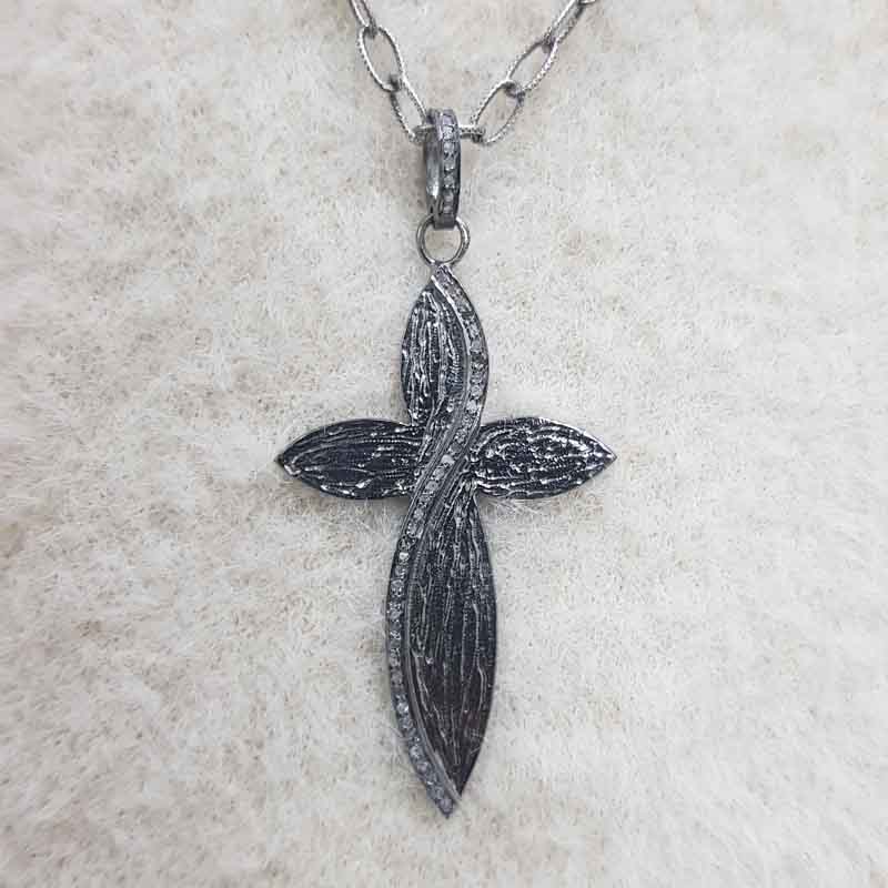 Unique Leaf design Cross Pendant Handmade Designer Pave Diamond Cross Pendant, Christmas Day Gift