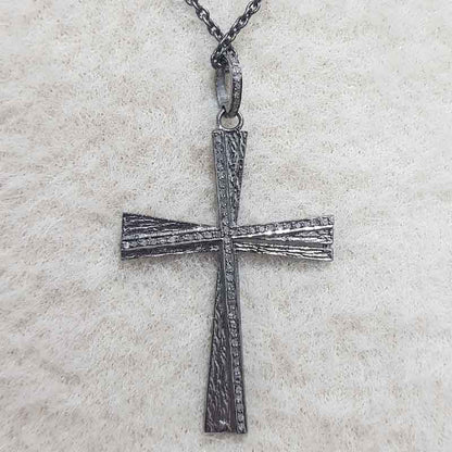 Stunning Fancy Designer Pave Diamond Cross Pendant, Christmas Gift, Silver Jewelry