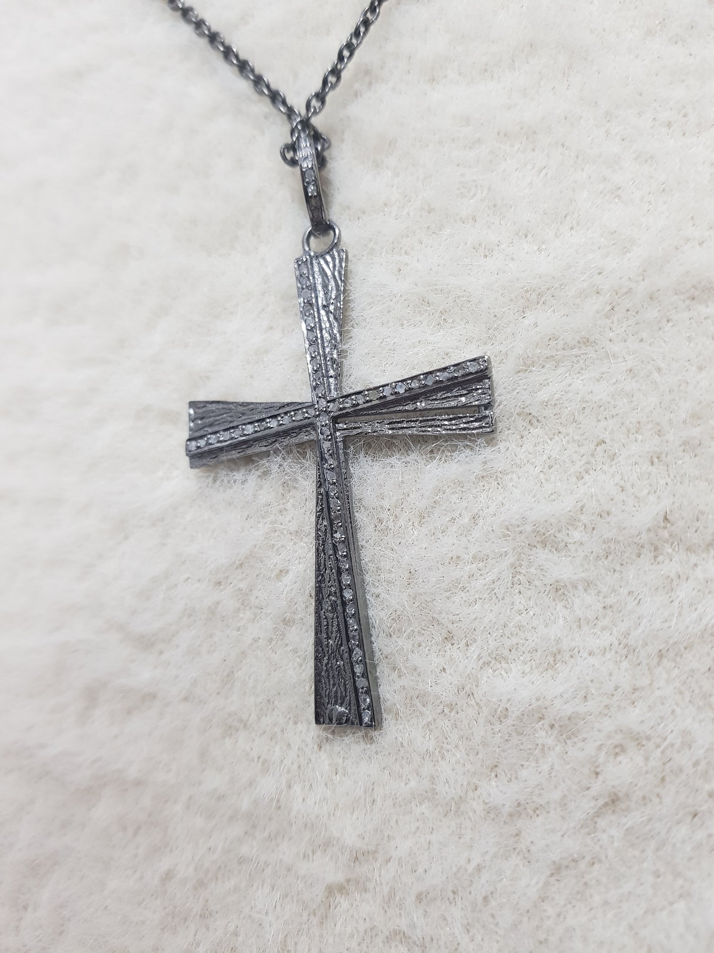 Stunning Fancy Designer Pave Diamond Cross Pendant, Christmas Gift, Silver Jewelry