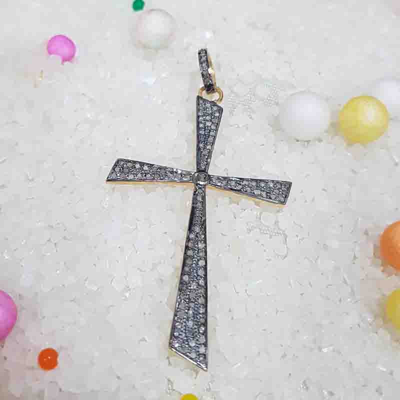 Cross Designer Pave Diamond Pendant, Fancy Type Cross Necklace, Gift For Someone