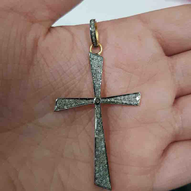 Cross Designer Pave Diamond Pendant, Fancy Type Cross Necklace, Gift For Someone