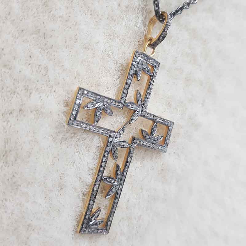 Unique Cross Pendent With Stylish Leaf Pendant, Cross With Many Flowers Necklace, Gift For Her, Him, Christmas Gift