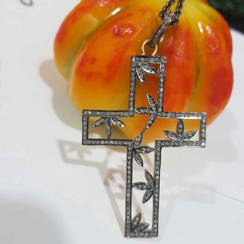 Unique Cross Pendent With Stylish Leaf Pendant, Cross With Many Flowers Necklace, Gift For Her, Him, Christmas Gift