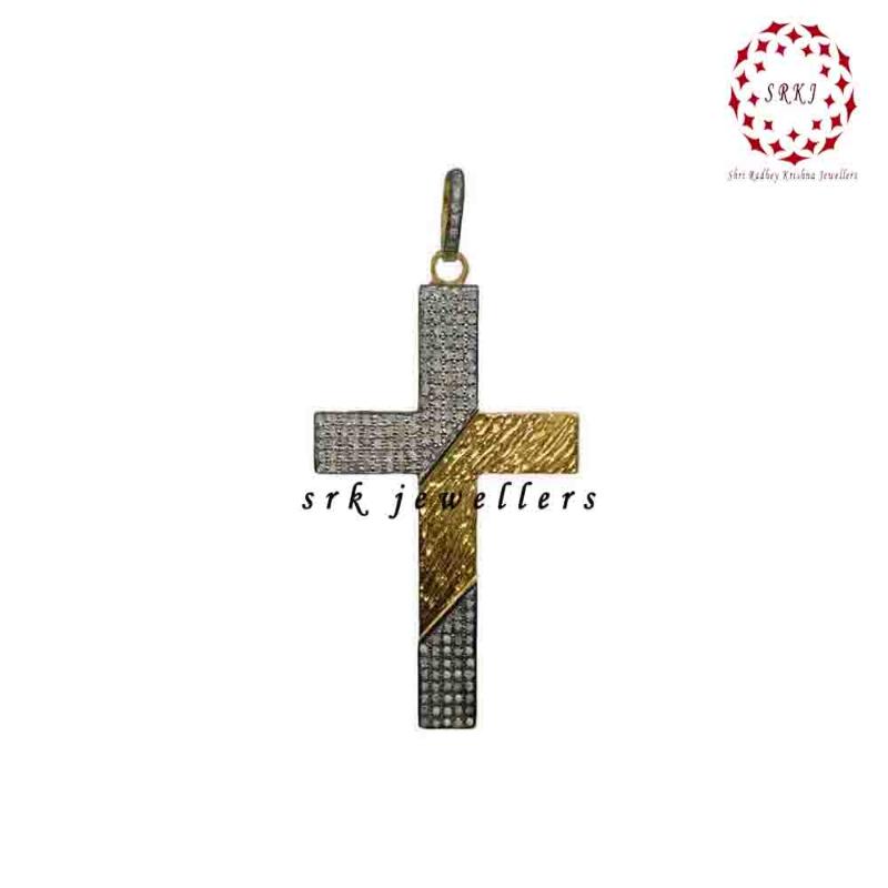 Fancy Designer 925 Sterling Silver Pave Diamond Cross Pendant, Christmas Gift, Silver Jewelry