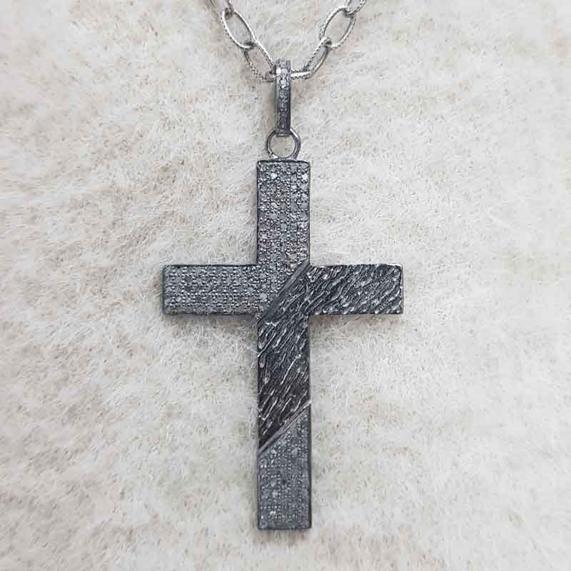 Fancy Designer 925 Sterling Silver Pave Diamond Cross Pendant, Christmas Gift, Silver Jewelry