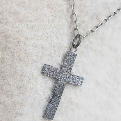 Fancy Designer 925 Sterling Silver Pave Diamond Cross Pendant, Christmas Gift, Silver Jewelry