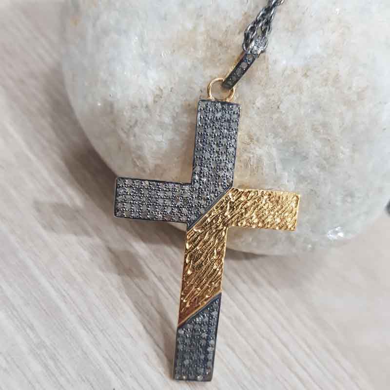 Fancy Designer 925 Sterling Silver Pave Diamond Cross Pendant, Christmas Gift, Silver Jewelry