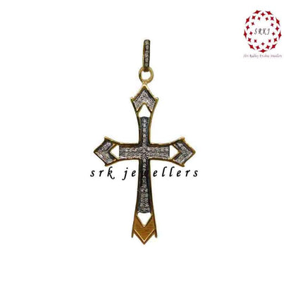 Cross Designer 925 Sterling Silver Pave Diamond Pendant, Unique Cross necklace, Silver Jewelry