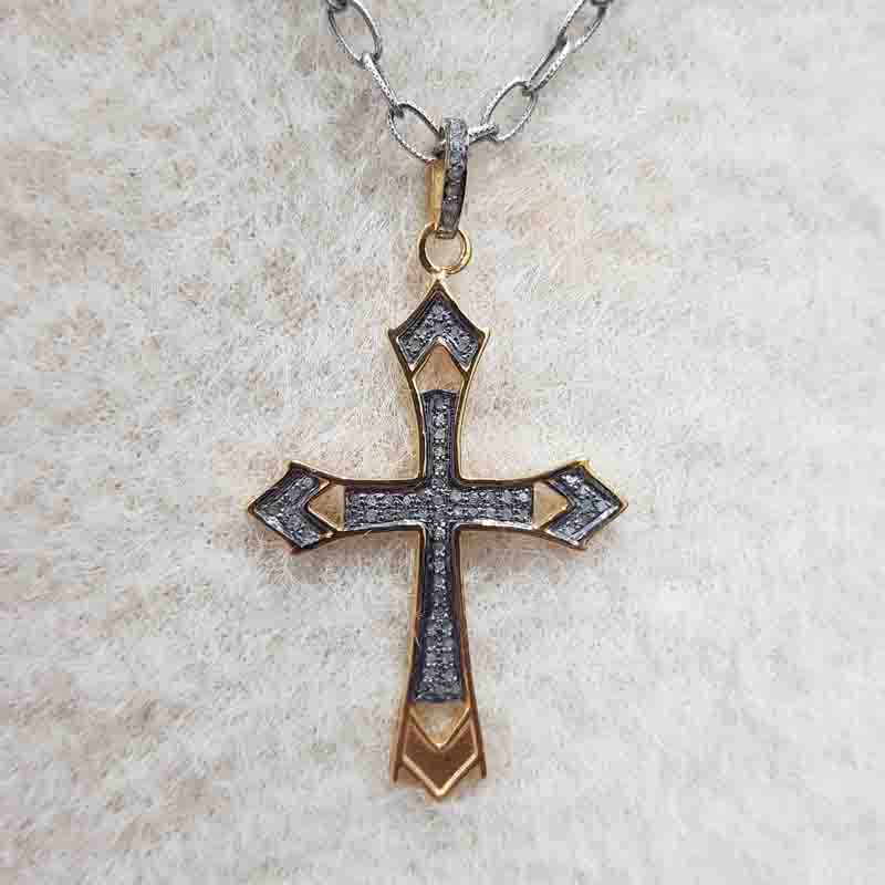 Cross Designer 925 Sterling Silver Pave Diamond Pendant, Unique Cross necklace, Silver Jewelry