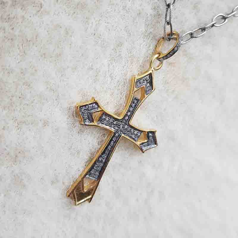 Cross Designer 925 Sterling Silver Pave Diamond Pendant, Unique Cross necklace, Silver Jewelry