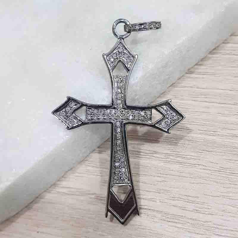 Cross Designer 925 Sterling Silver Pave Diamond Pendant, Unique Cross necklace, Silver Jewelry