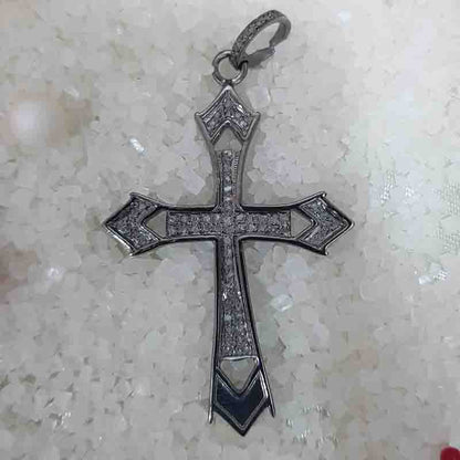 Cross Designer 925 Sterling Silver Pave Diamond Pendant, Unique Cross necklace, Silver Jewelry