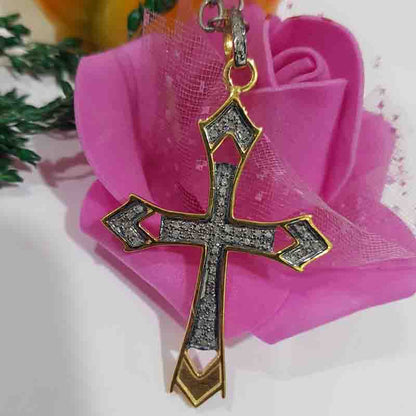 Cross Designer 925 Sterling Silver Pave Diamond Pendant, Unique Cross necklace, Silver Jewelry