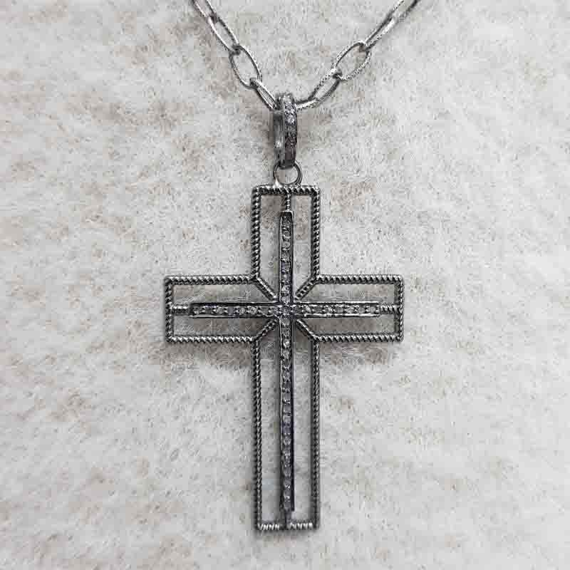 Pave Diamond Beautifully Designed Cross Style Pendant, Double Layers Cross Necklace, Gift For Her, Him