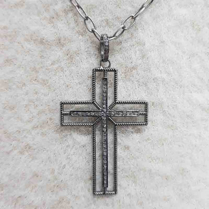 Pave Diamond Beautifully Designed Cross Style Pendant, Double Layers Cross Necklace, Gift For Her, Him