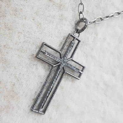 Pave Diamond Beautifully Designed Cross Style Pendant, Double Layers Cross Necklace, Gift For Her, Him