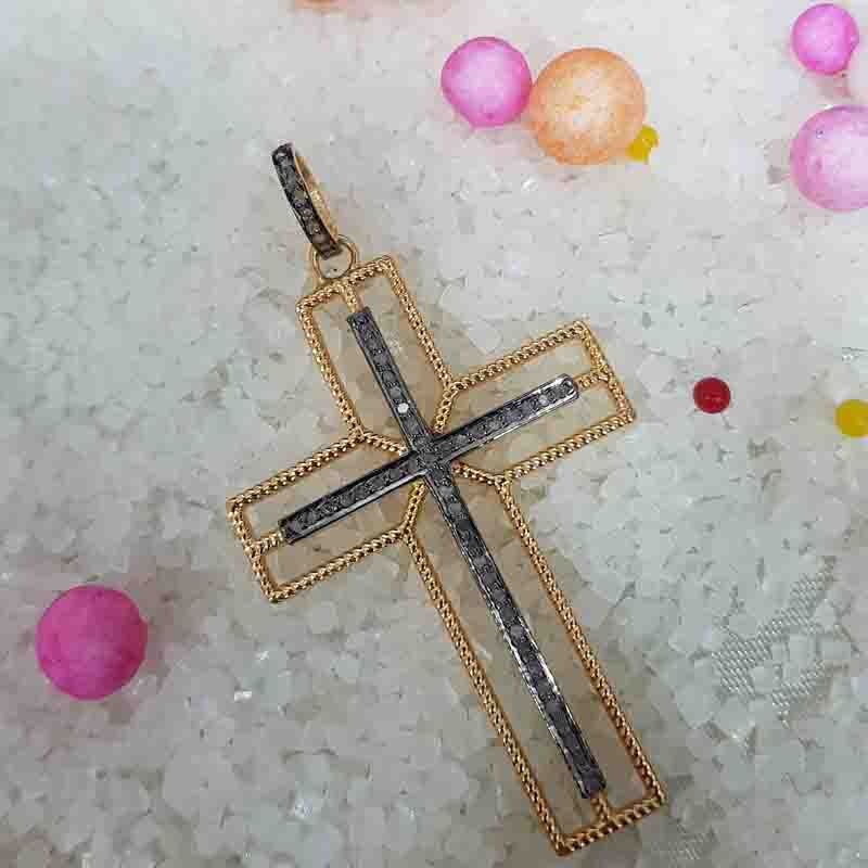 Pave Diamond Beautifully Designed Cross Style Pendant, Double Layers Cross Necklace, Gift For Her, Him