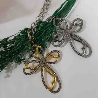 Unique Cross Style Pave Diamond Handmade Designer Pendant, Stunning Cross Necklace, Silver Jewelry