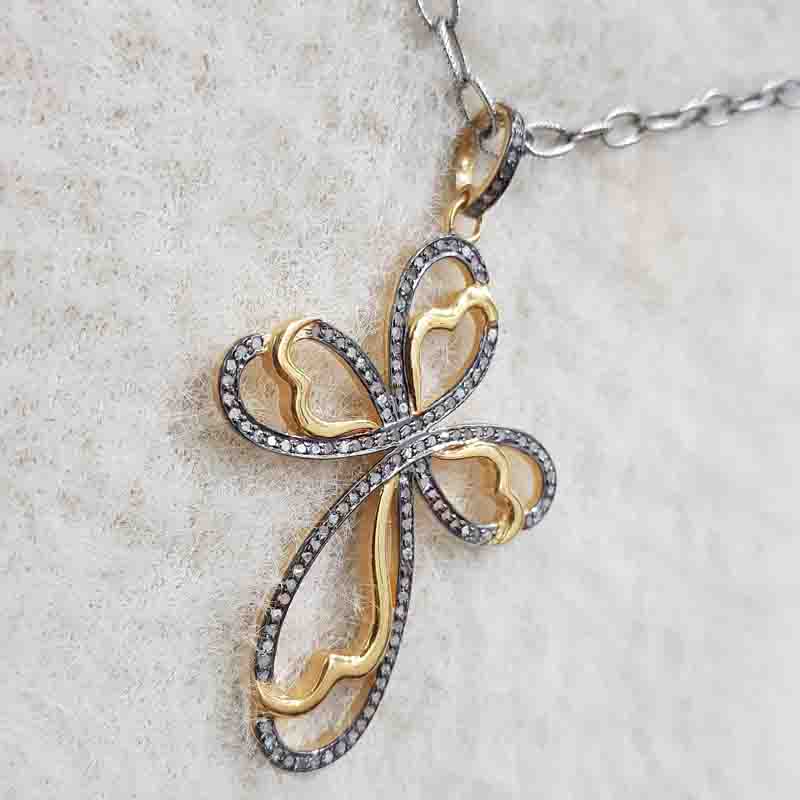 Unique Cross Style Pave Diamond Handmade Designer Pendant, Stunning Cross Necklace, Silver Jewelry