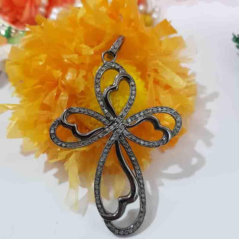 Unique Cross Style Pave Diamond Handmade Designer Pendant, Stunning Cross Necklace, Silver Jewelry