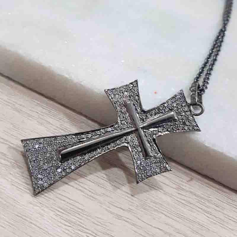 Beautiful Cross Designer Pendant With Pave Diamond, Gift For Her, Silver Jewelry