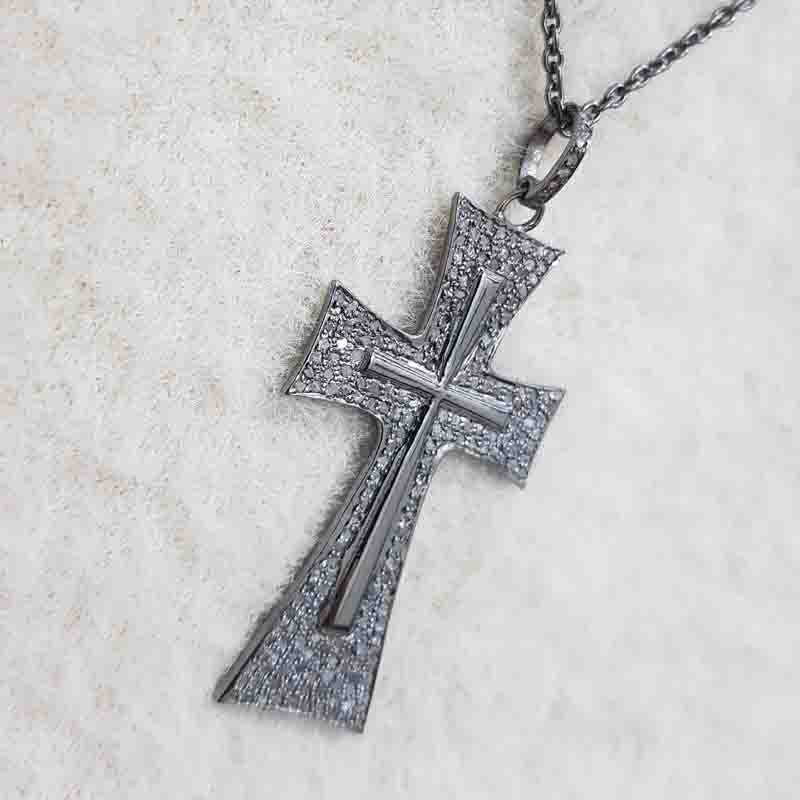 Beautiful Cross Designer Pendant With Pave Diamond, Gift For Her, Silver Jewelry