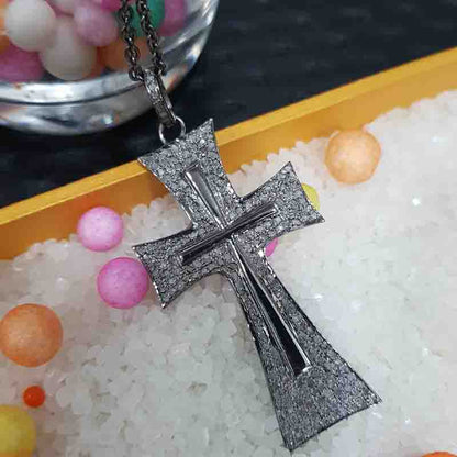 Beautiful Cross Designer Pendant With Pave Diamond, Gift For Her, Silver Jewelry