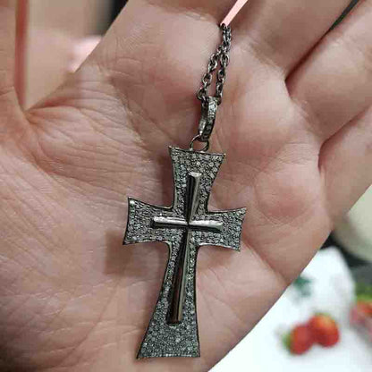 Beautiful Cross Designer Pendant With Pave Diamond, Gift For Her, Silver Jewelry