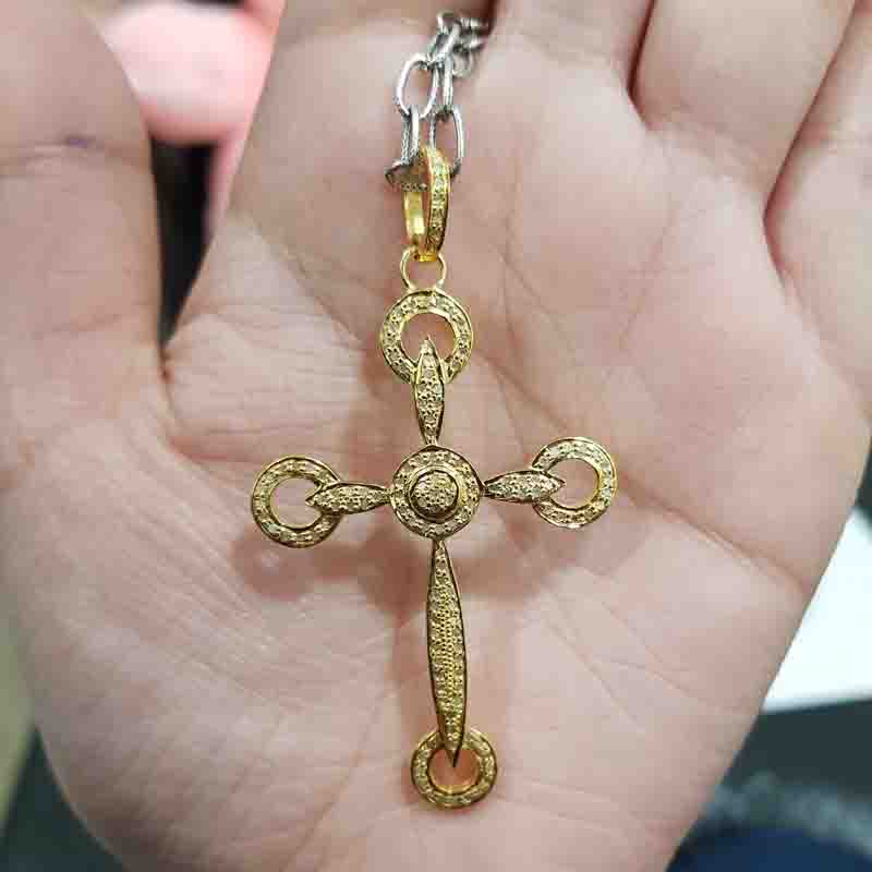 Attractive Pave Diamond Handmade CROSS Designer Pendant, Silver Jewelry