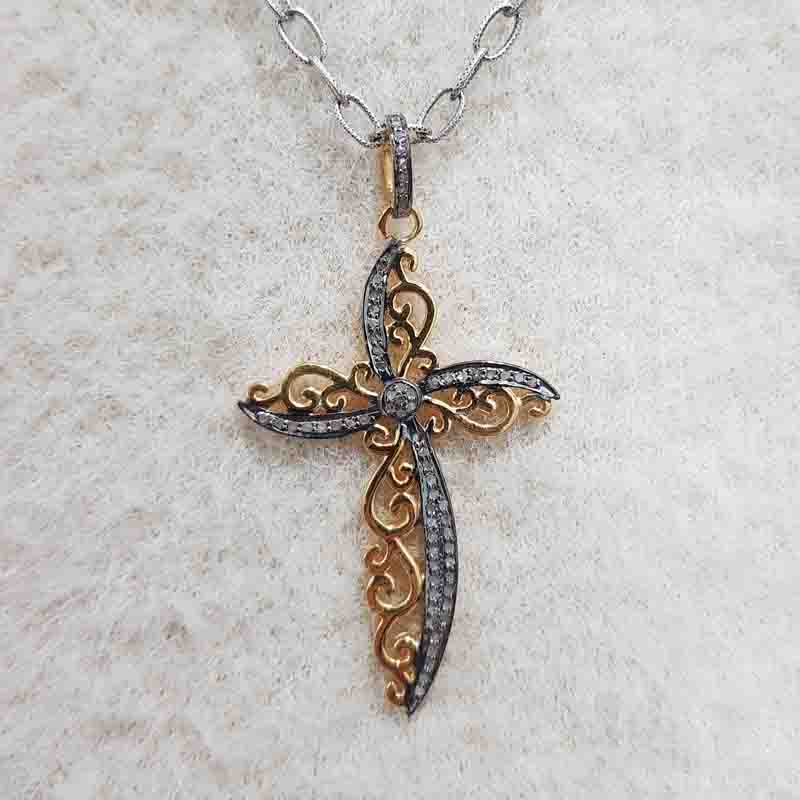 Symbol Of Christian Fancy Designer Cross pendant With Pave Layers, Stylish Cross Pendant, Silver Jewelry