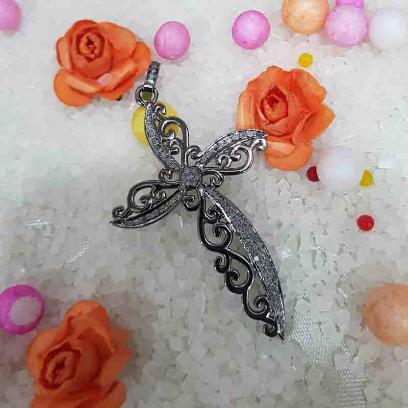 Symbol Of Christian Fancy Designer Cross pendant With Pave Layers, Stylish Cross Pendant, Silver Jewelry