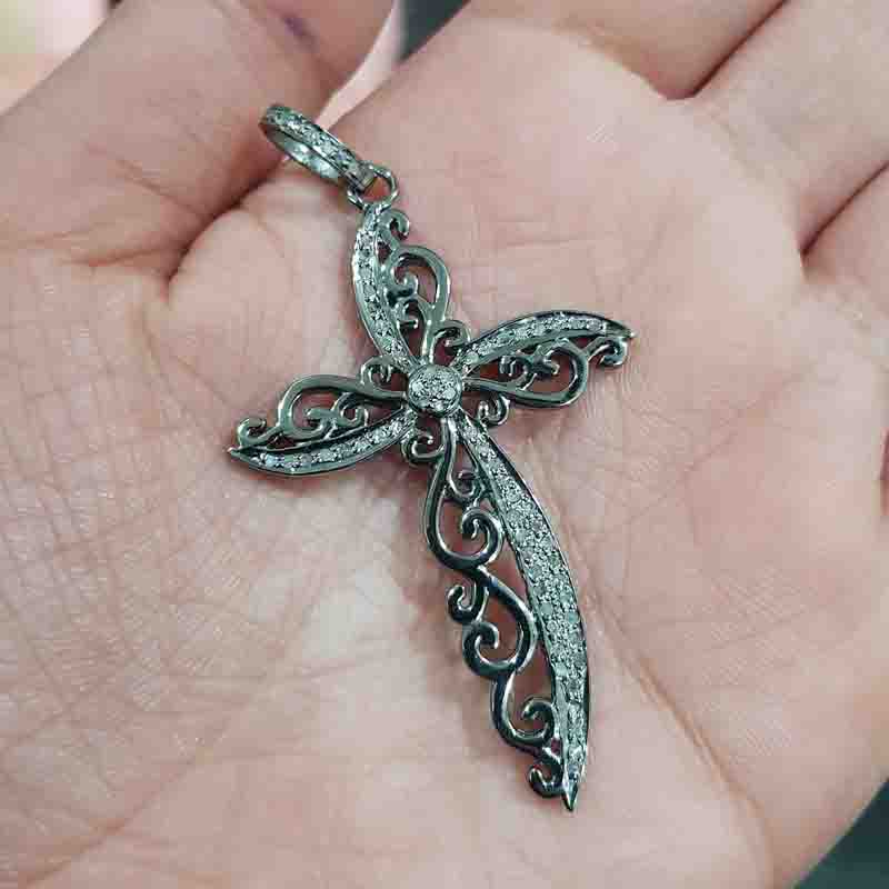 Symbol Of Christian Fancy Designer Cross pendant With Pave Layers, Stylish Cross Pendant, Silver Jewelry