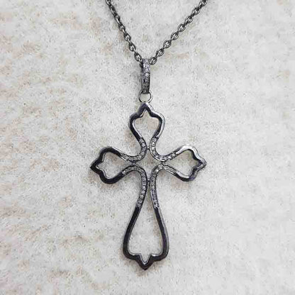 Christian Symbol Pave Diamond Pendant, Christmas Gift, Silver Jewelry