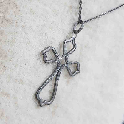 Christian Symbol Pave Diamond Pendant, Christmas Gift, Silver Jewelry