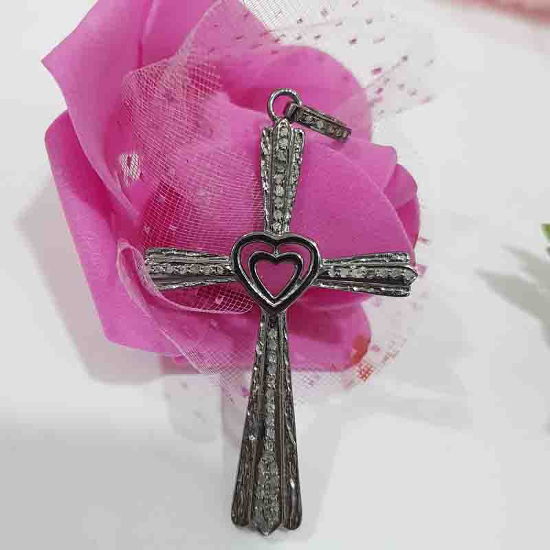 Gorgeous Designer Cross Style Pendant With Little Center Heart, Gift For Lovers, Anniversary Gift