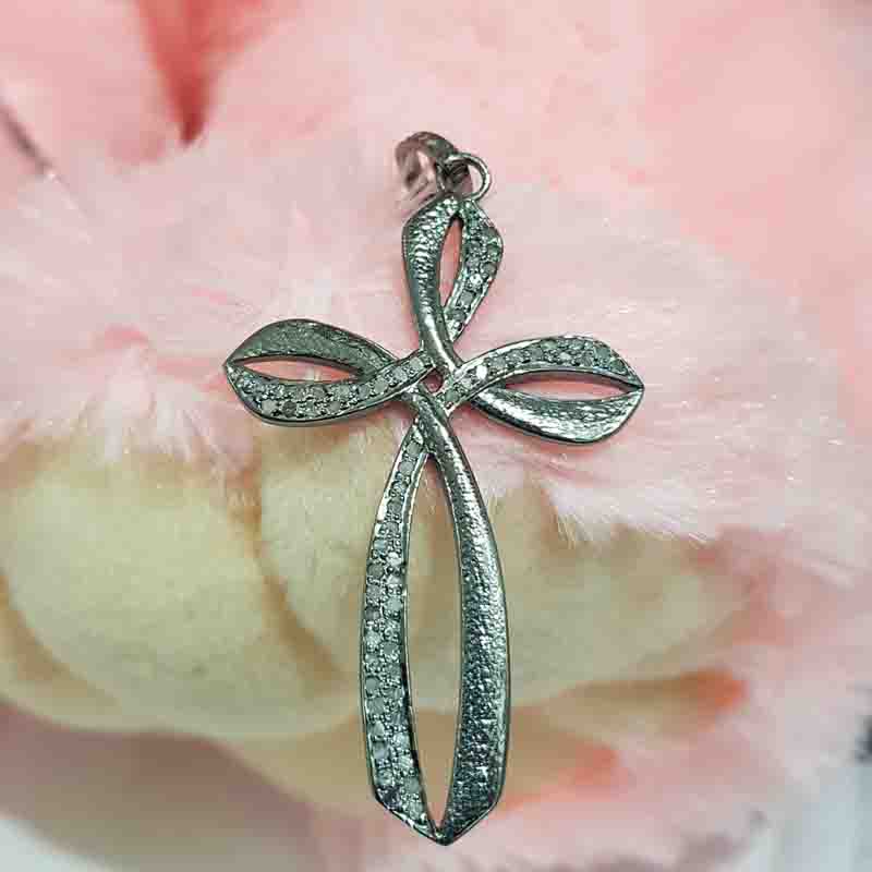 Beautifully Designed Pave Diamond Cross Pendant, Unique Style Cross Necklace, Silver Jewelry