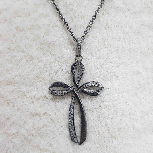 Beautifully Designed Pave Diamond Cross Pendant, Unique Style Cross Necklace, Silver Jewelry