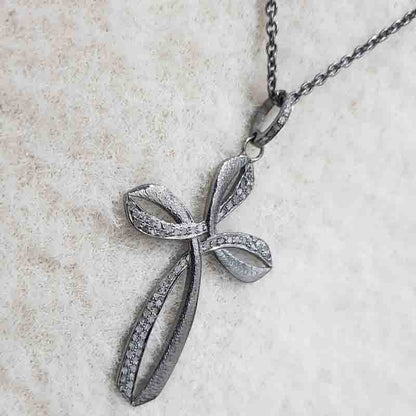 Beautifully Designed Pave Diamond Cross Pendant, Unique Style Cross Necklace, Silver Jewelry