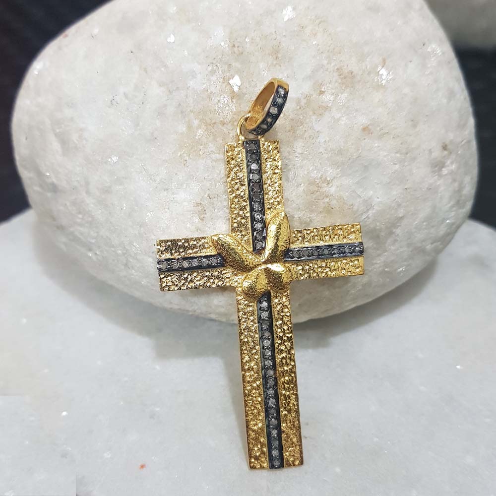 Attractive Pave Diamond Handmade Cross Pendant, Small Butterfly Cross Necklace, Gift For Someone