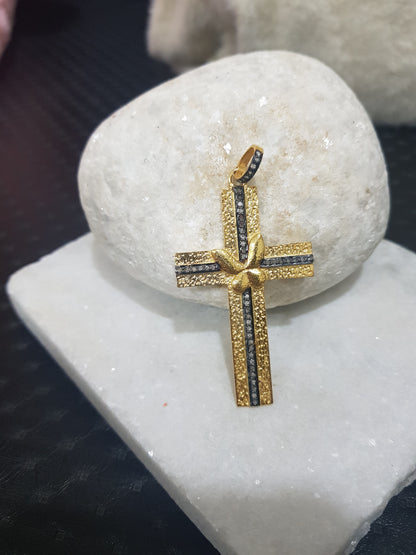 Attractive Pave Diamond Handmade Cross Pendant, Small Butterfly Cross Necklace, Gift For Someone