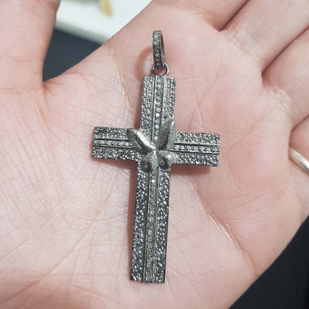 Attractive Pave Diamond Handmade Cross Pendant, Small Butterfly Cross Necklace, Gift For Someone