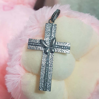 Attractive Pave Diamond Handmade Cross Pendant, Small Butterfly Cross Necklace, Gift For Someone