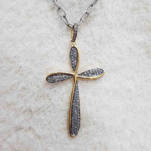 Fancy Designer 925 Sterling Silver Pave Diamond Cross Pendant, Attractive Cross Necklace, Gift For Someone