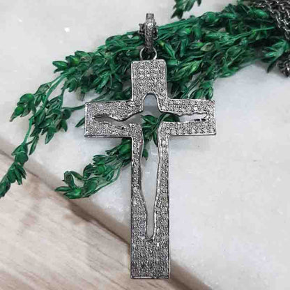 Jesus Cross Designer Pave Diamond Silver Pendant, God Blessing Cross Necklace, Silver Jewelry