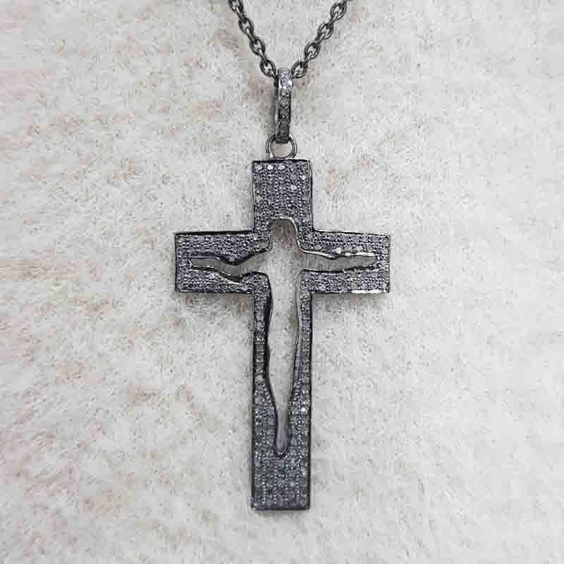 Jesus Cross Designer Pave Diamond Silver Pendant, God Blessing Cross Necklace, Silver Jewelry